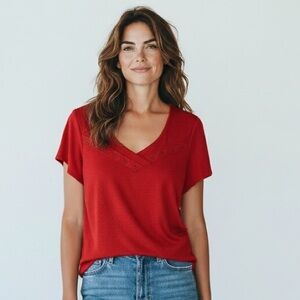 #136 Elegant Red Short Sleeve Top